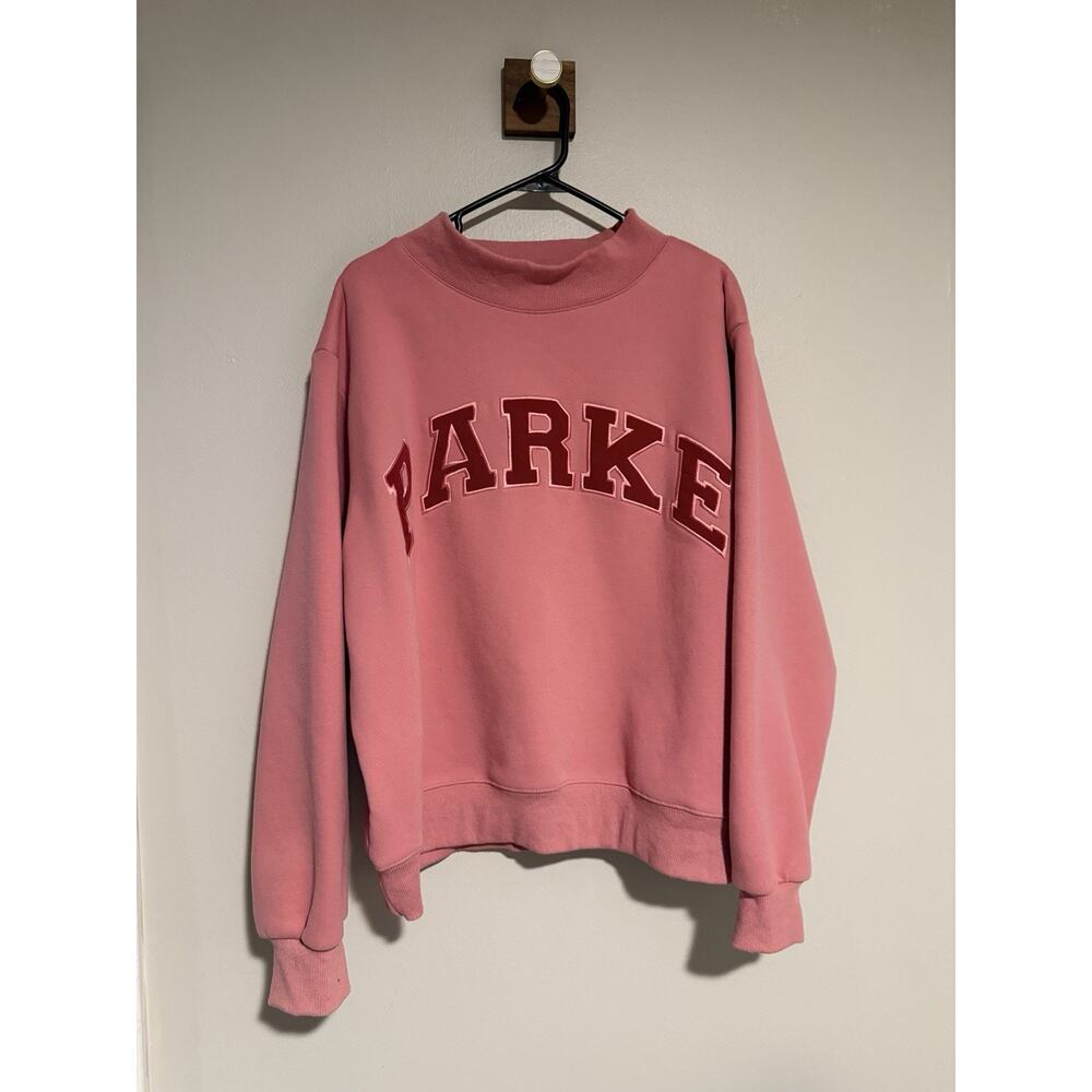PARKE Varsity Pink Mock Neck Sweatshirt Valentines Day Lover RARE L/XL - Picture 3 of 16